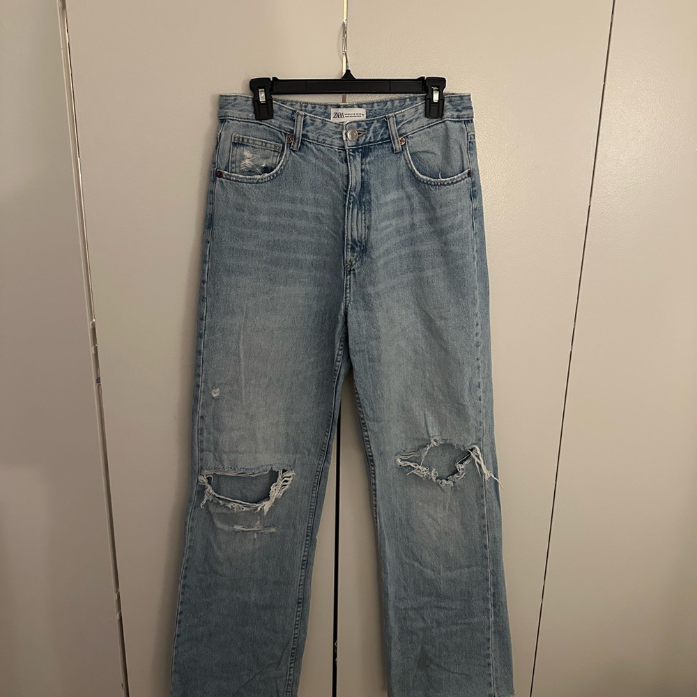 Light Blue Wide leg Distressed Jeans